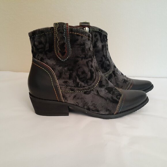 L' Artiste Country Pop Velvet and Leather Booties - Picture 4 of 16